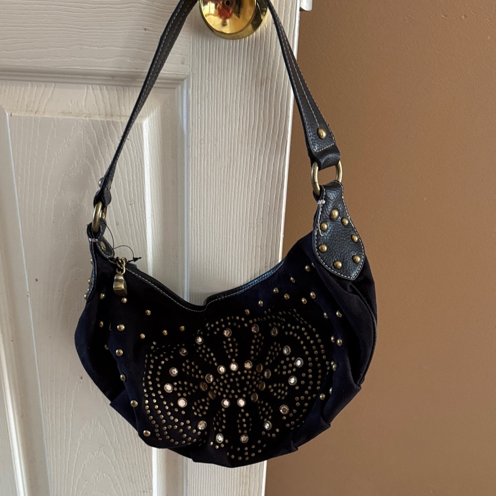 Kathy Van Zeeland Black Studded Shoulder Bag